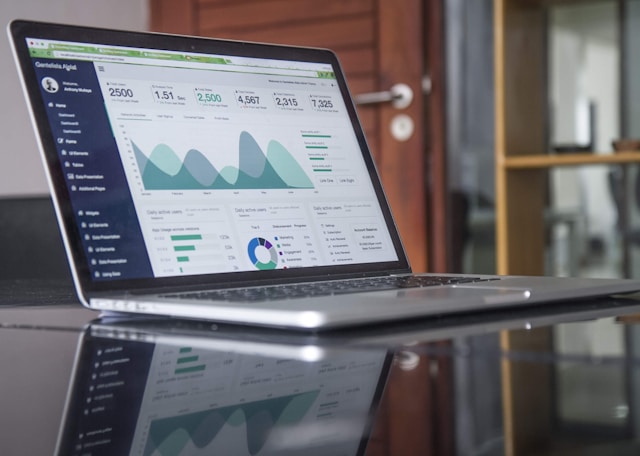A laptop showing data trends