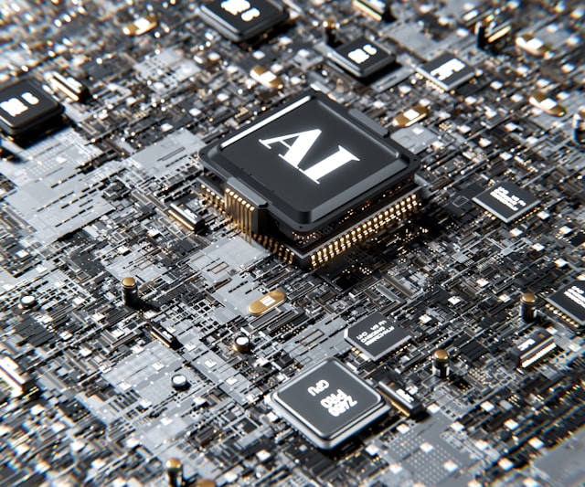 An AI Microchip on a motherboard