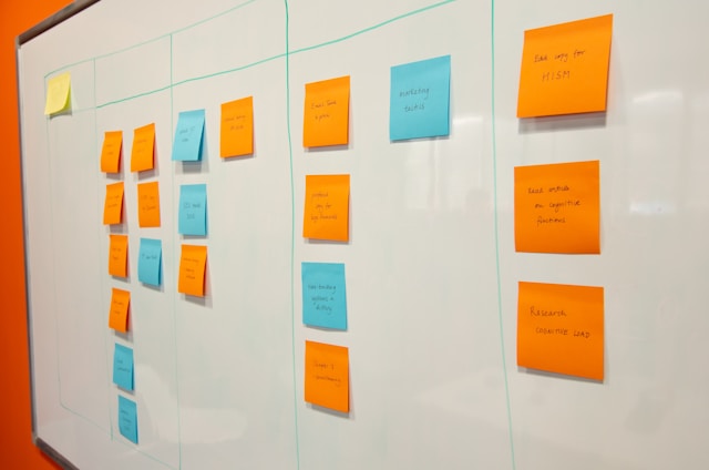 Sticky notes in a whiteboarding session