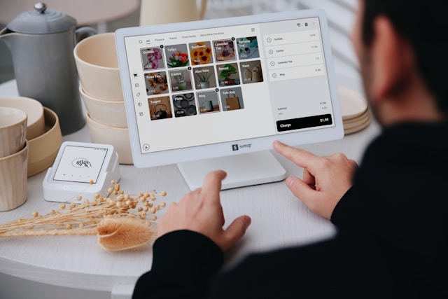 An employee putting an order into a custom app